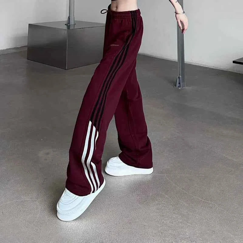Oversize Streetwear Wine Red Striped Sweatpants