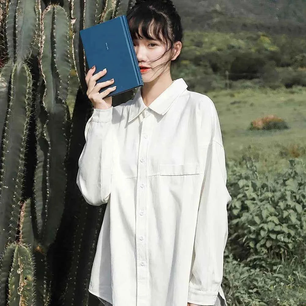 White Oversized Korean Style Womens Shirt