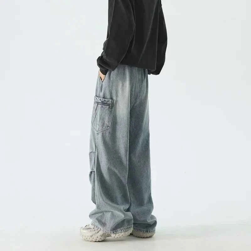 Streetwear Vintage Pleated Cargo Wide Leg Jeans