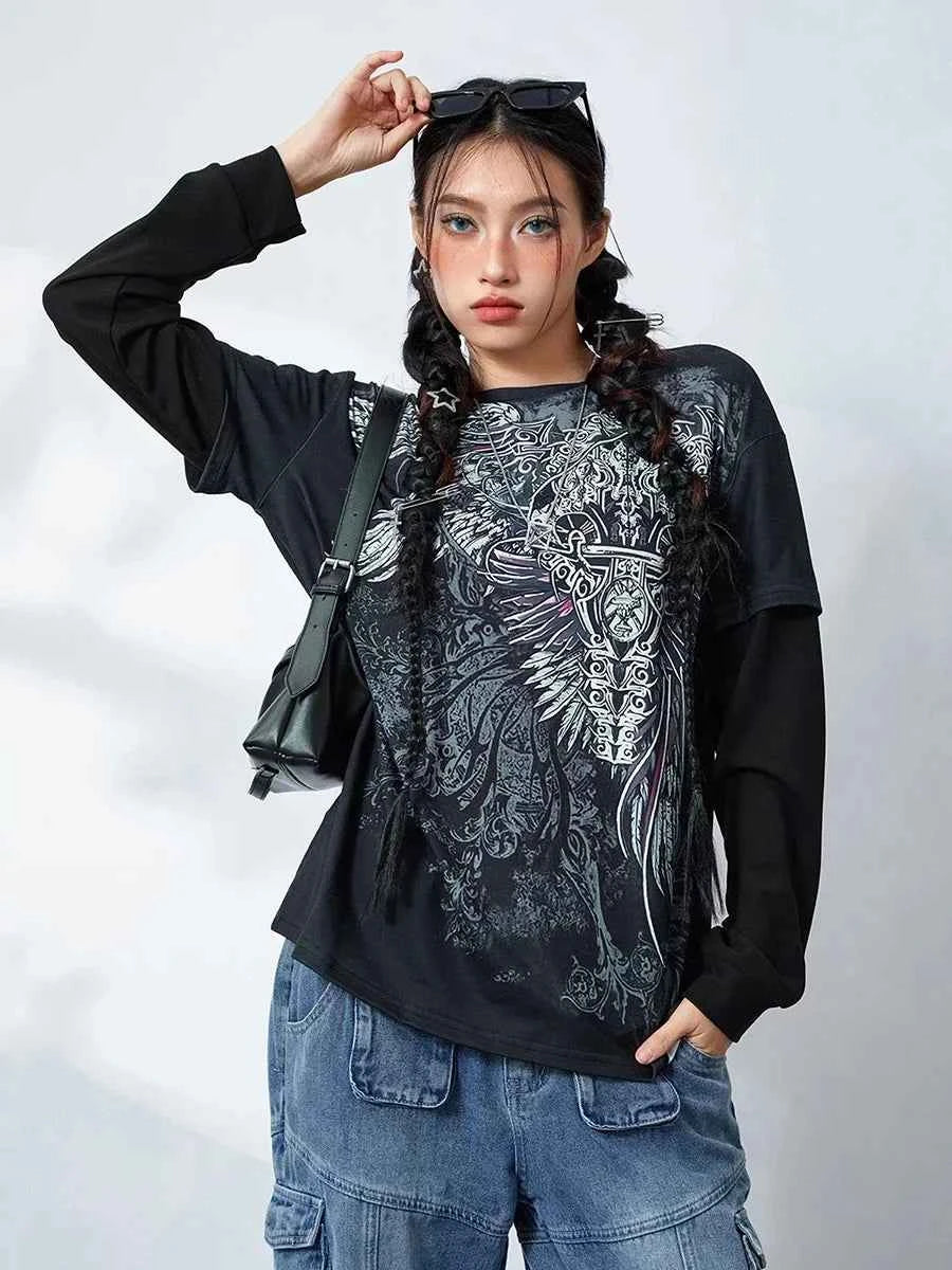 Vintage Grunge Graphic Long Sleeve T-Shirt