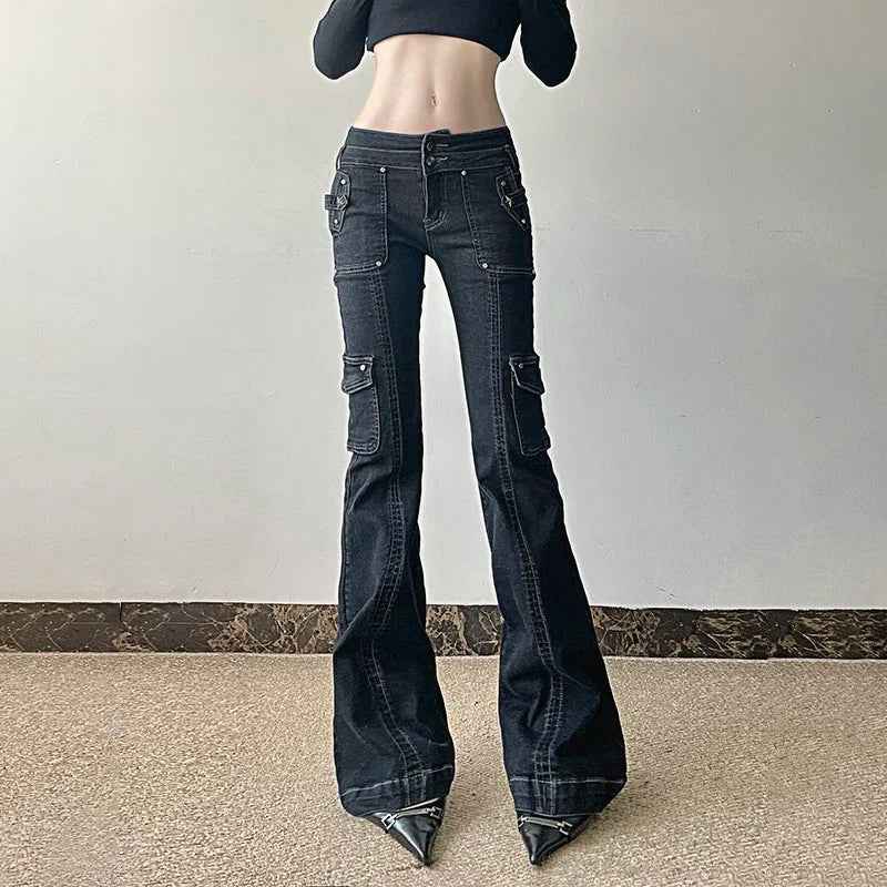 Studded Star Patchwork Denim Cargo Jeans
