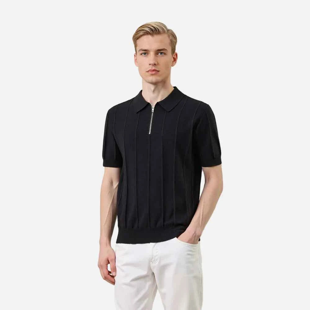 Flexible Knitted Half Zipper Short Sleeve T-Shirt
