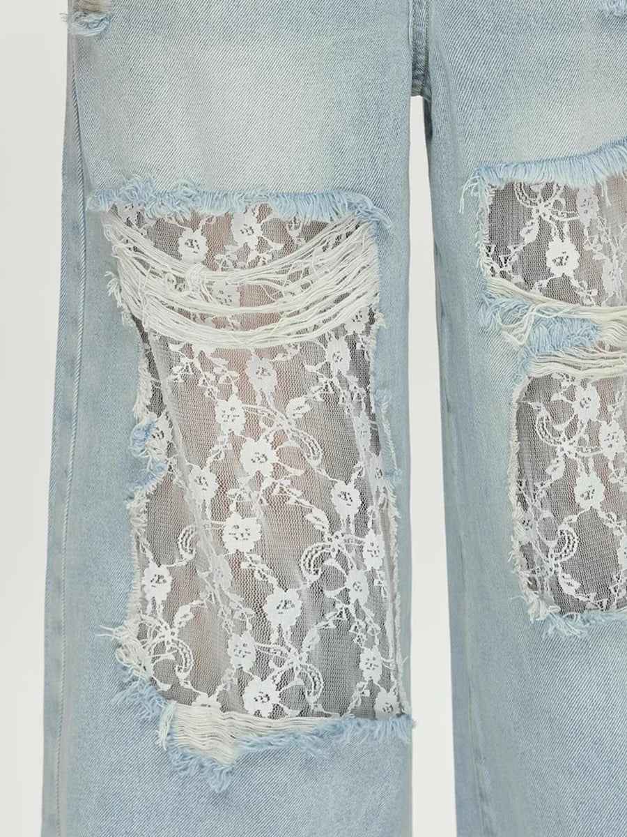 Vintage Destroyed Hollow Out Baggy Jeans