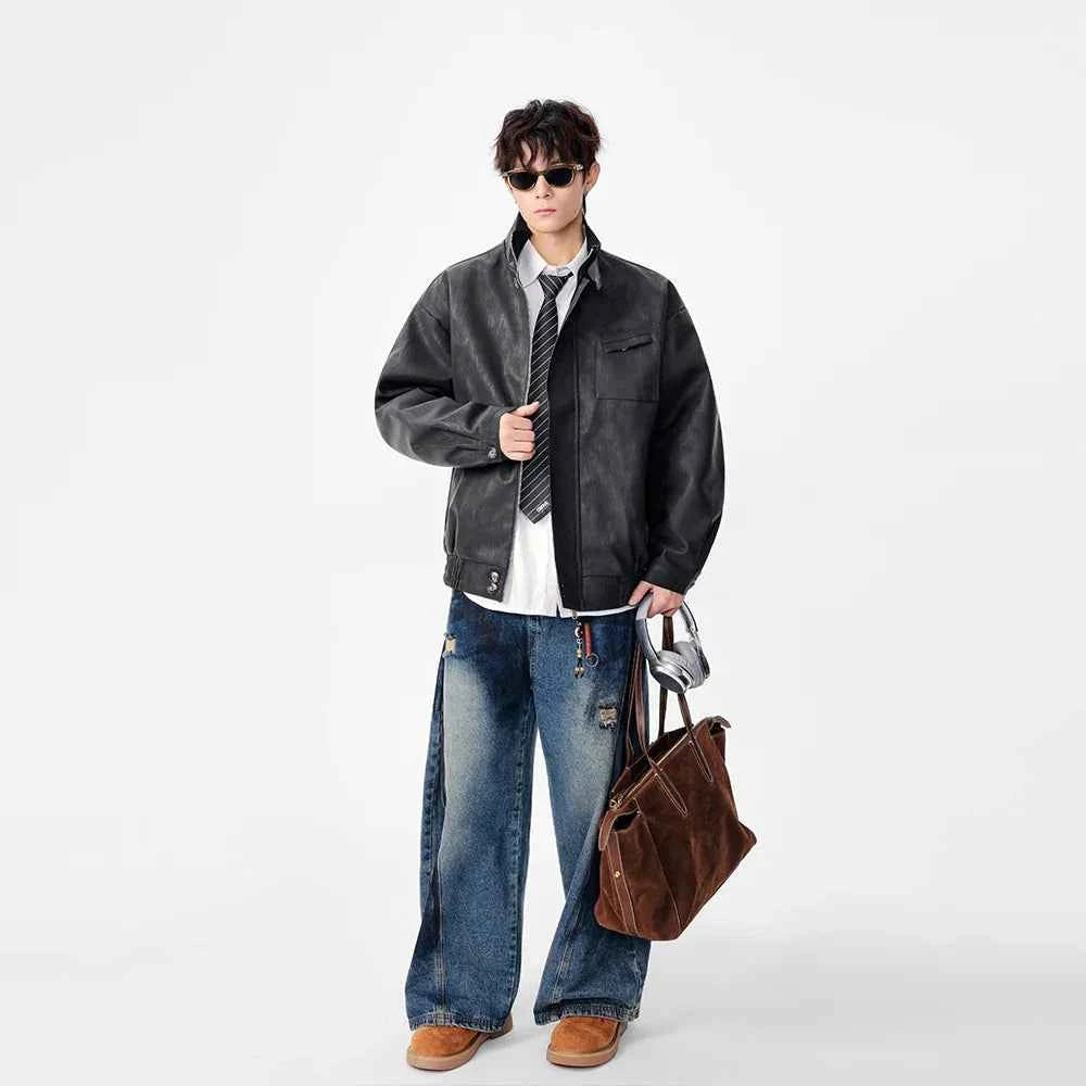 Elevated Stand Collar Faux Leather Jacket