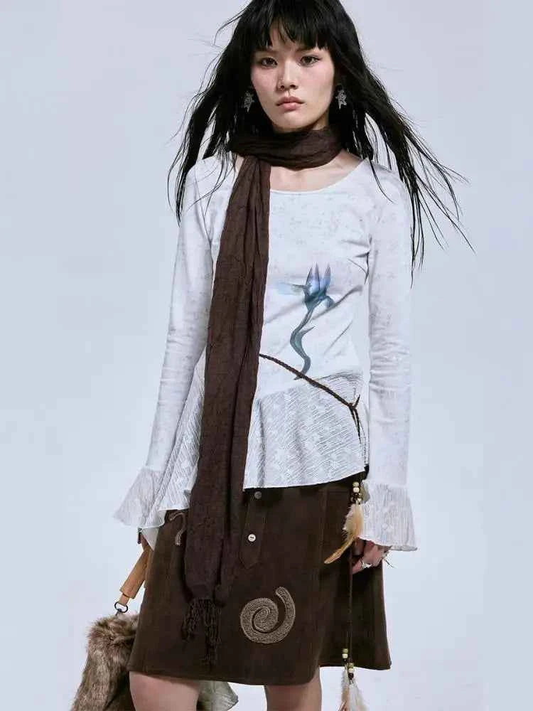 Yedinas Patchwork Gothic Graphic Long T-Shirt