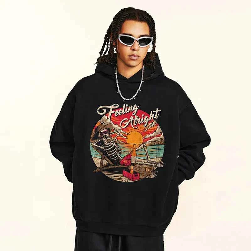 Y2K Skull Skeleton Funny Graphic Casual Hoodie