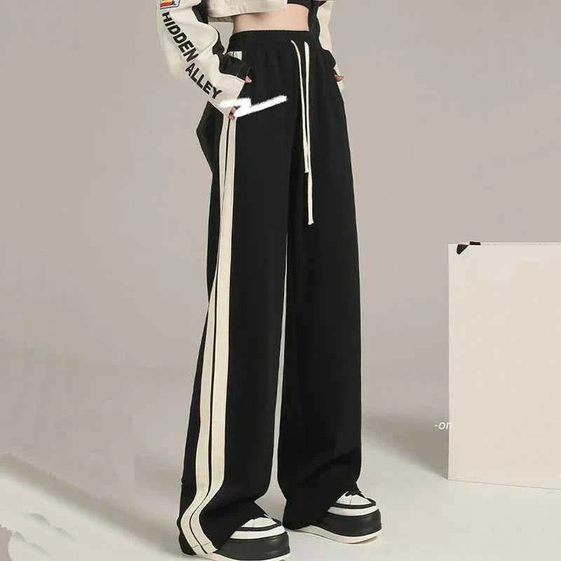 Women Cute Striped High Waist Wide Leg Sweatpants
