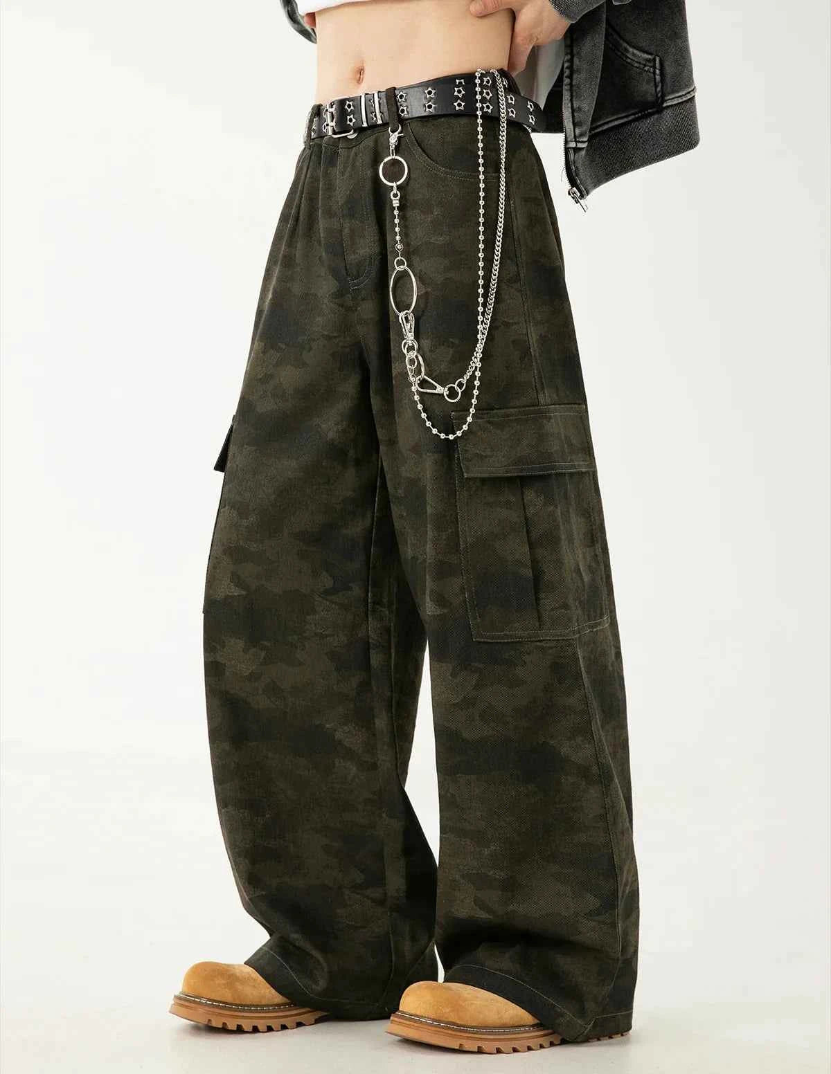 Vintage Tactical Camo Cargo Straight Leg Pants