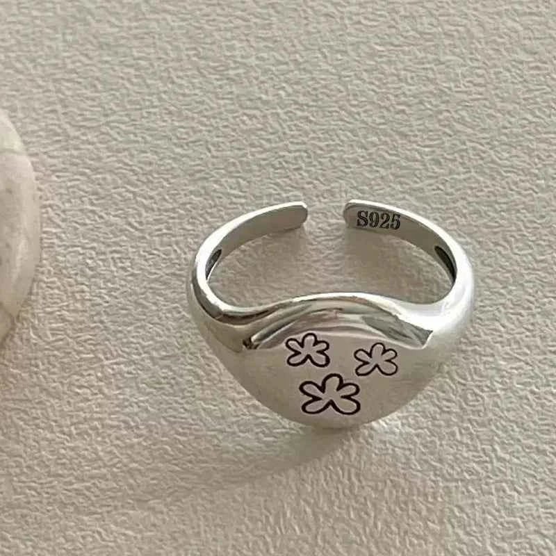 Minimalist Sterling Silver Flower Geometry Ring