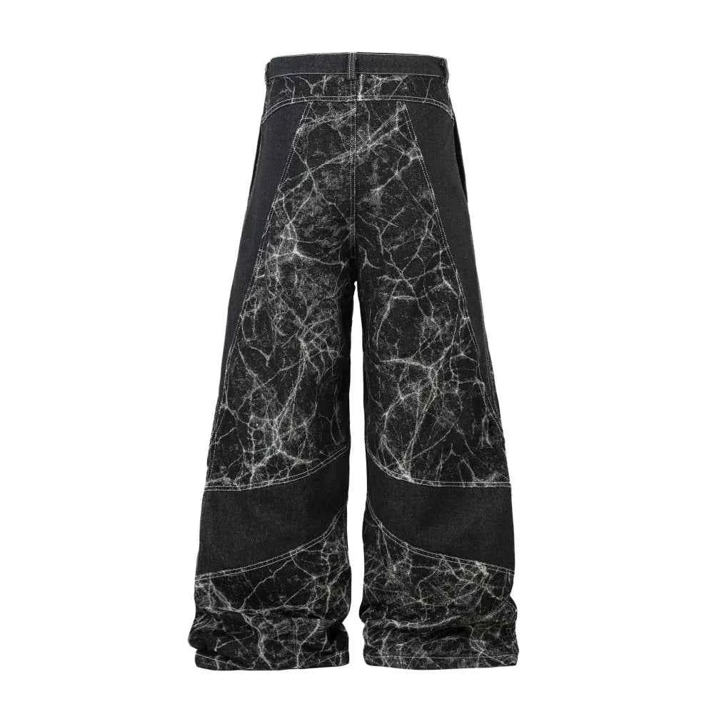 Lightning Spliced Wide Leg Distressed Jeans