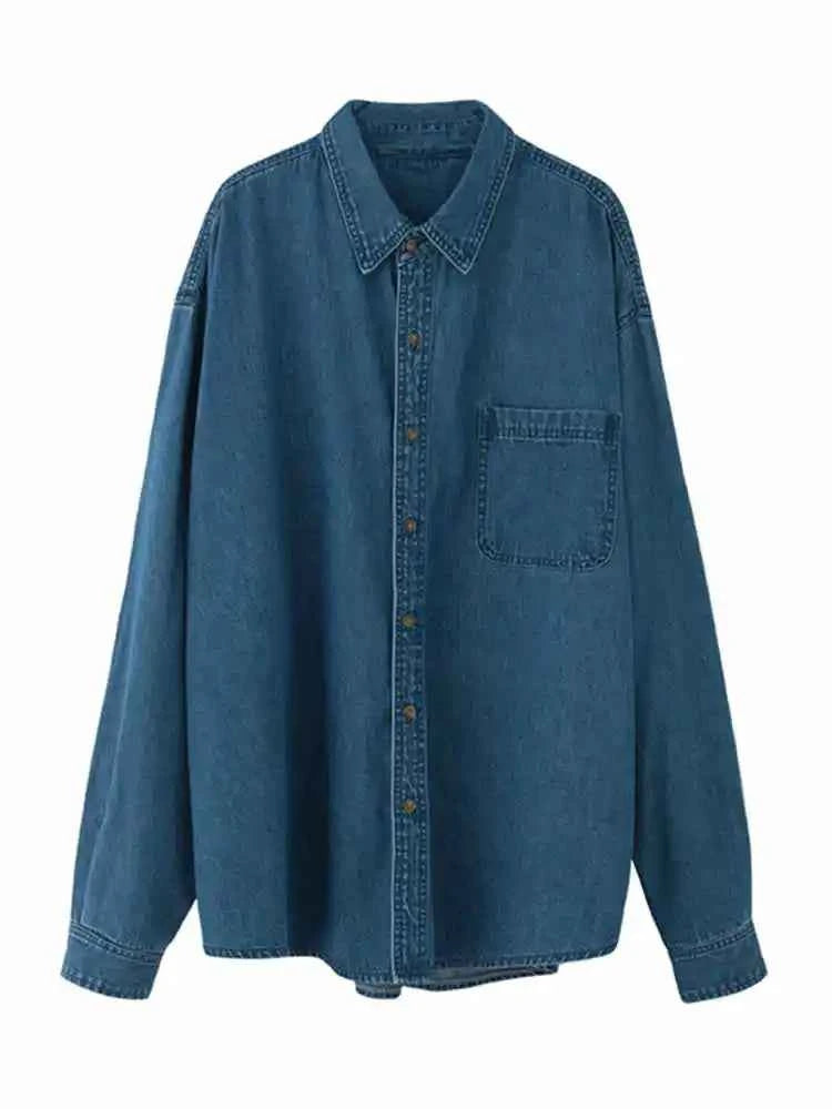 Cozy Niche Loose Retro Deep Blue Denim Shirt