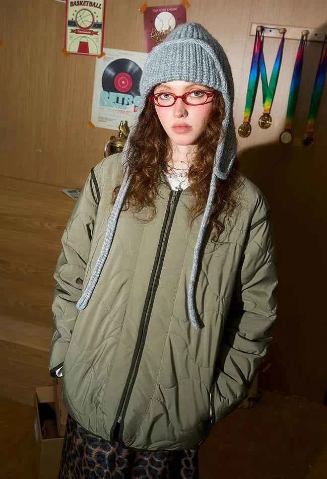 Women Vintage American Baseball Puffer Jacket