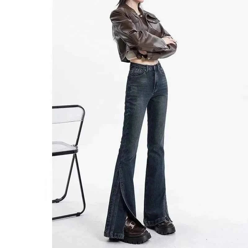 Women Retro High Waisted Flared Jeans