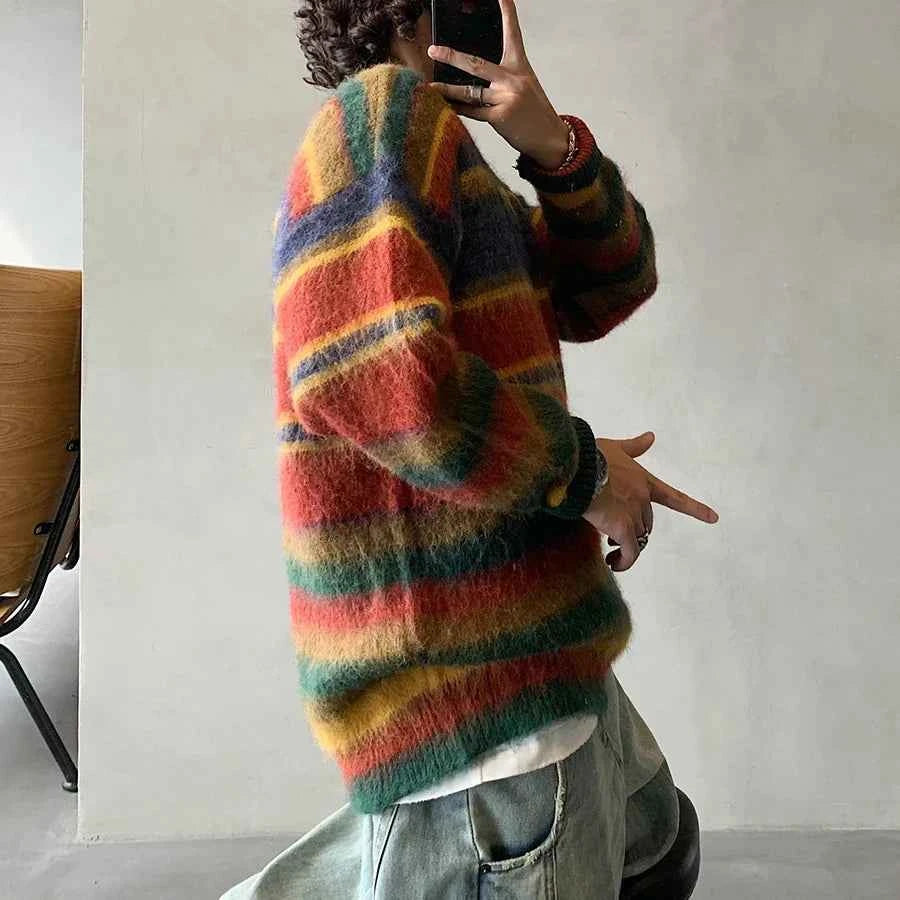 Korean Style Striped Hip Hop Knit Sweater