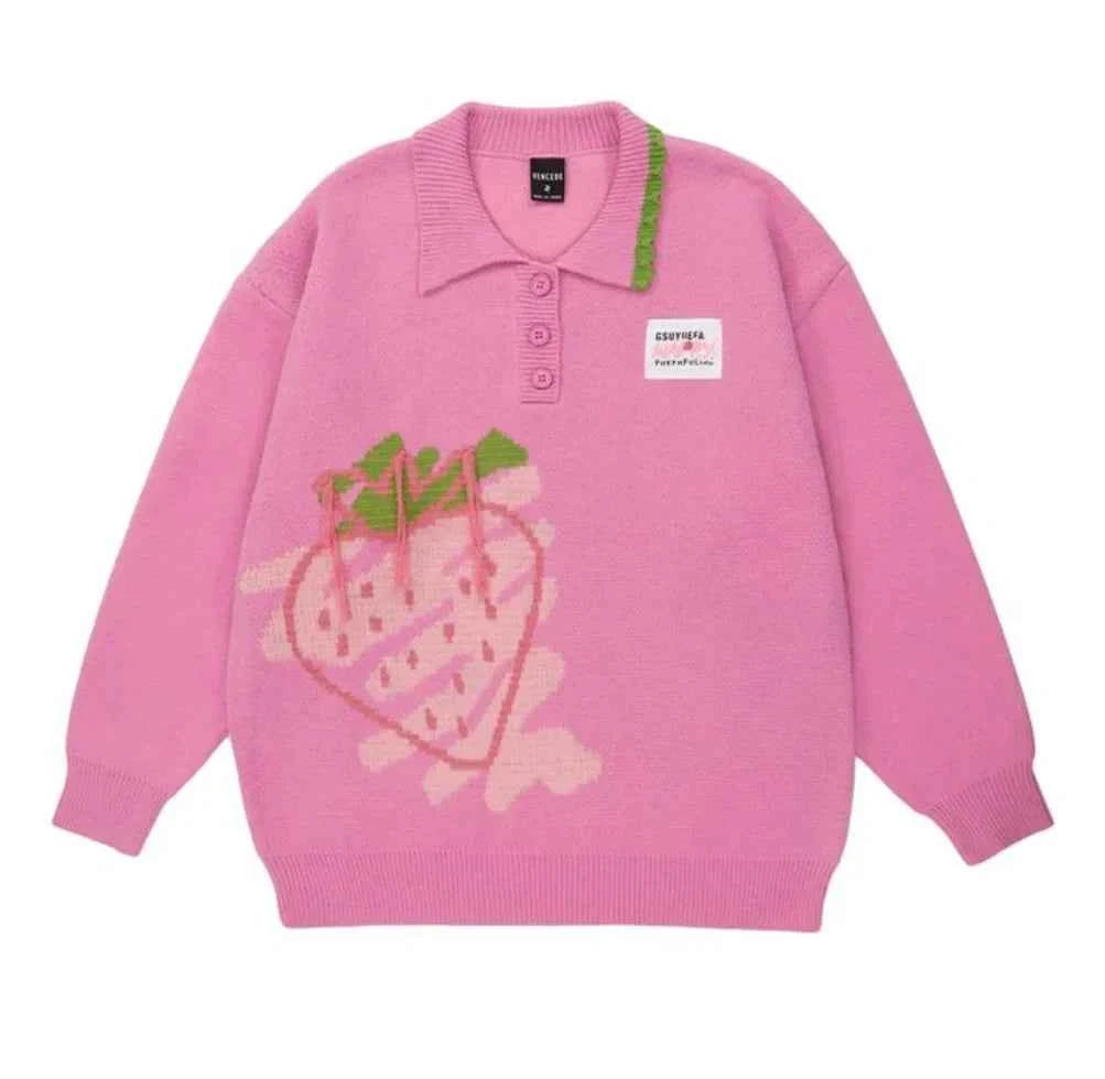 Cute Loose Knit Strawberry Sweater