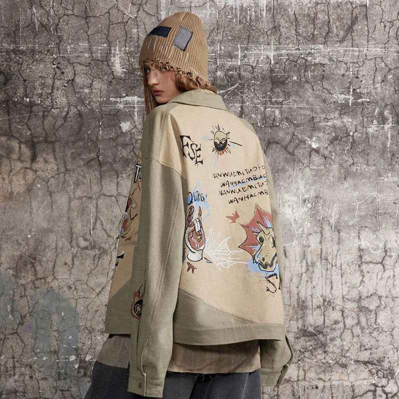 Breathable Chines Style Oversized Patchwork Denim Jacket
