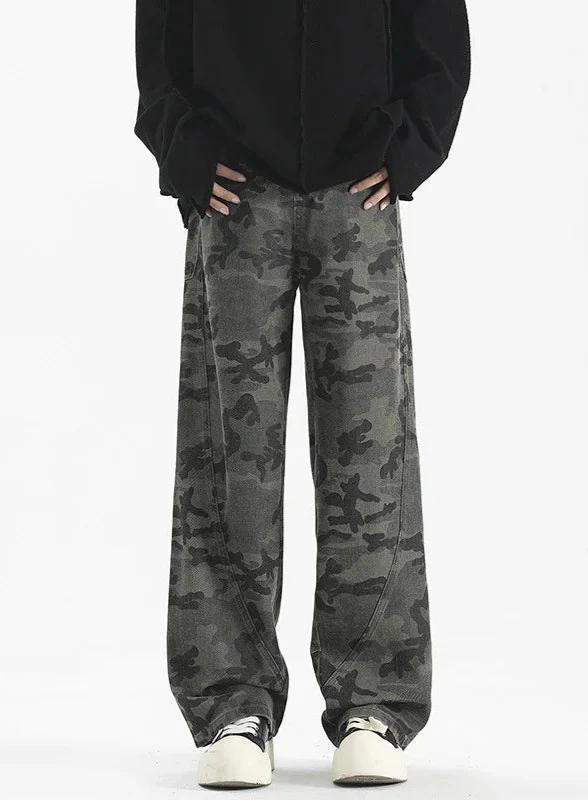 Versatile High Street Camouflage Baggy Jeans - Luxuryurbanwear
