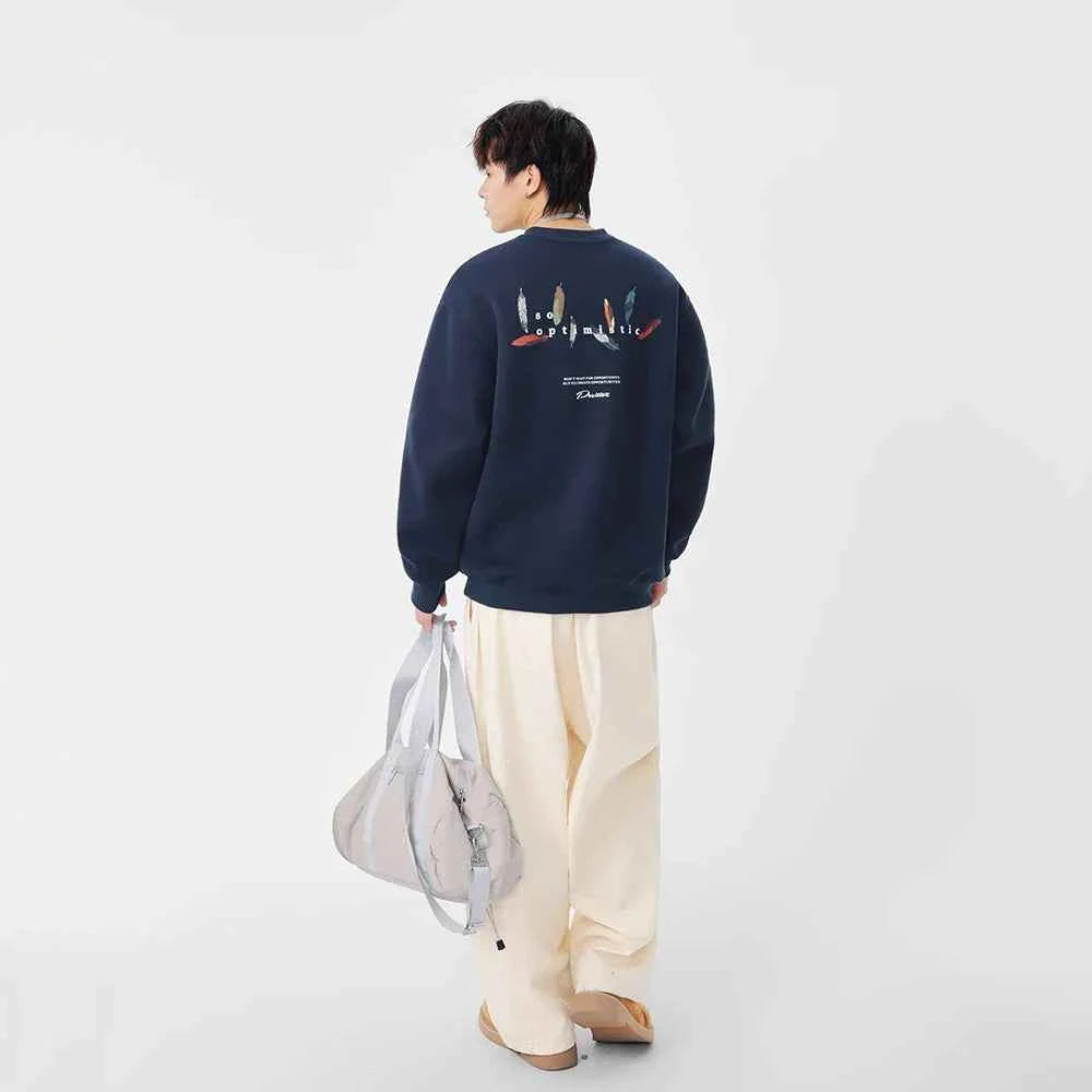 Cozy Feather Pattern Letter Print Sweatshirt