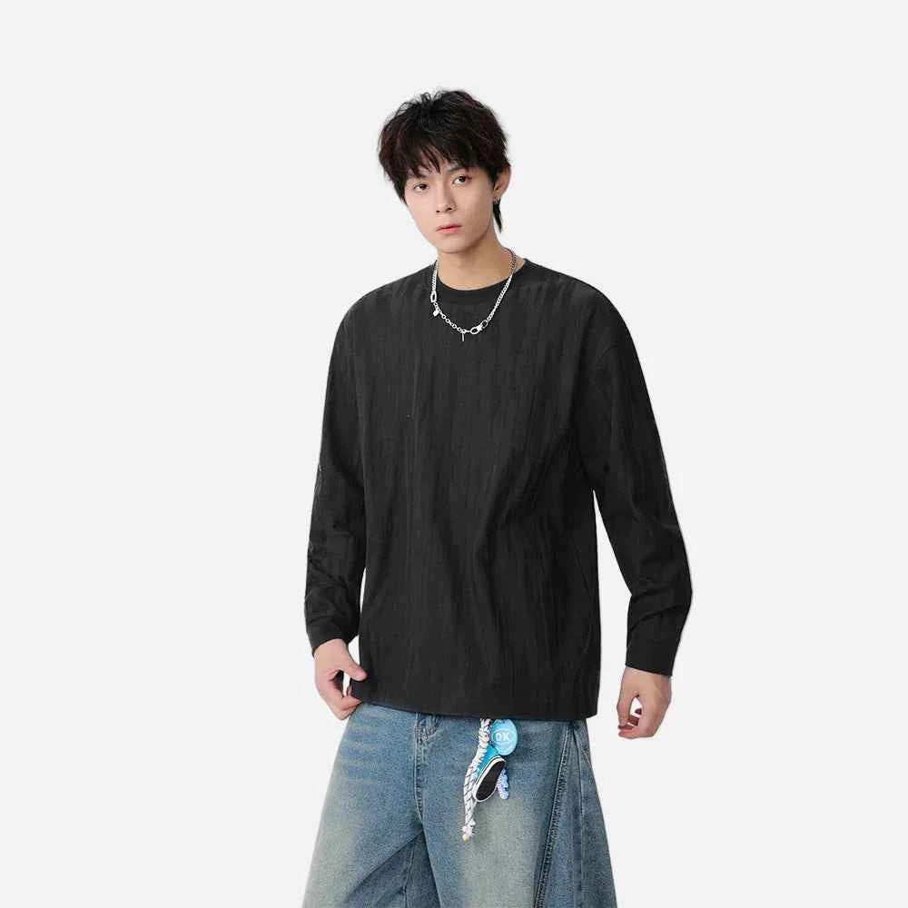 Comfortable Textured Crew Neck Long Sleeve T-Shirt