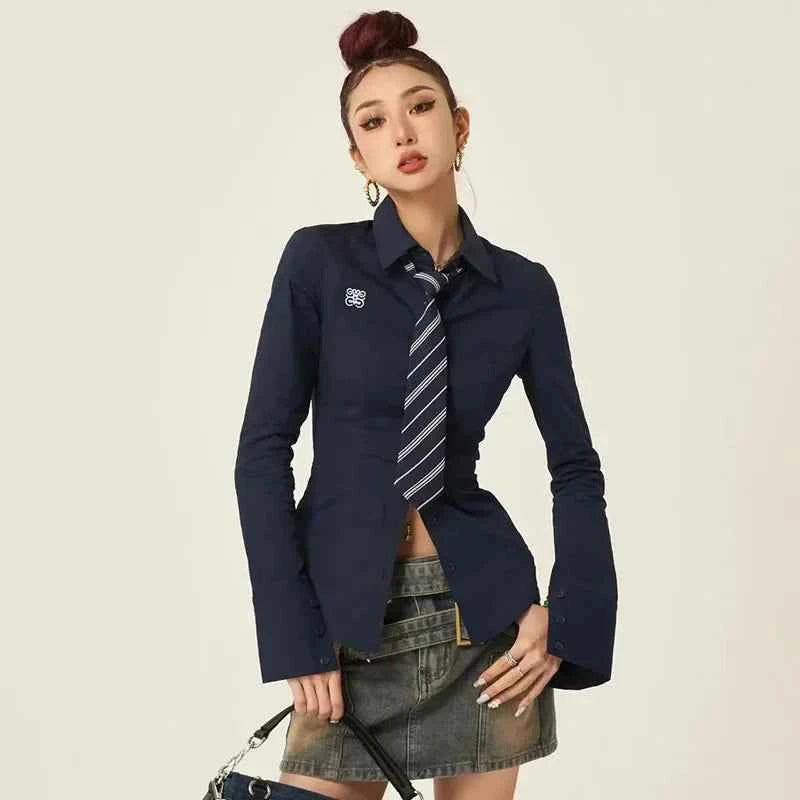 Women Stylish Trendy White Slim Fit Tie Shirt