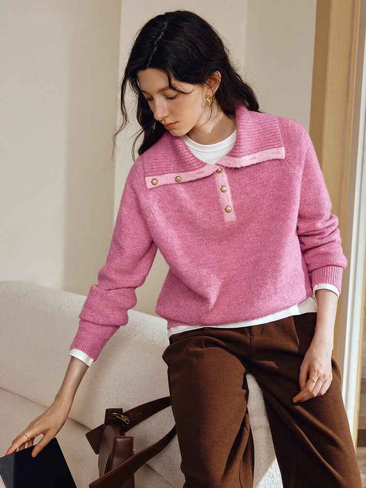 Warm Knit Casual Turn Down Collar Sweater