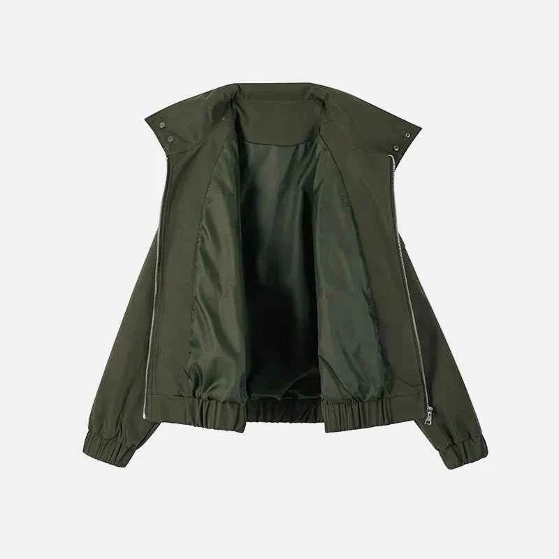 Spring Solid Color Double Pockets Zipper Jacket