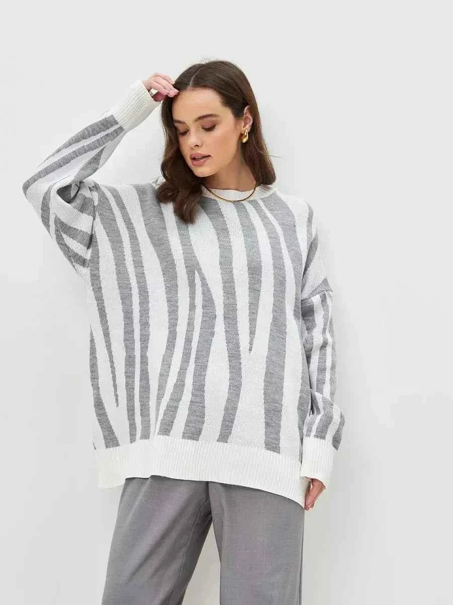 Women Striped Oversized Knitted Pullover Sweater