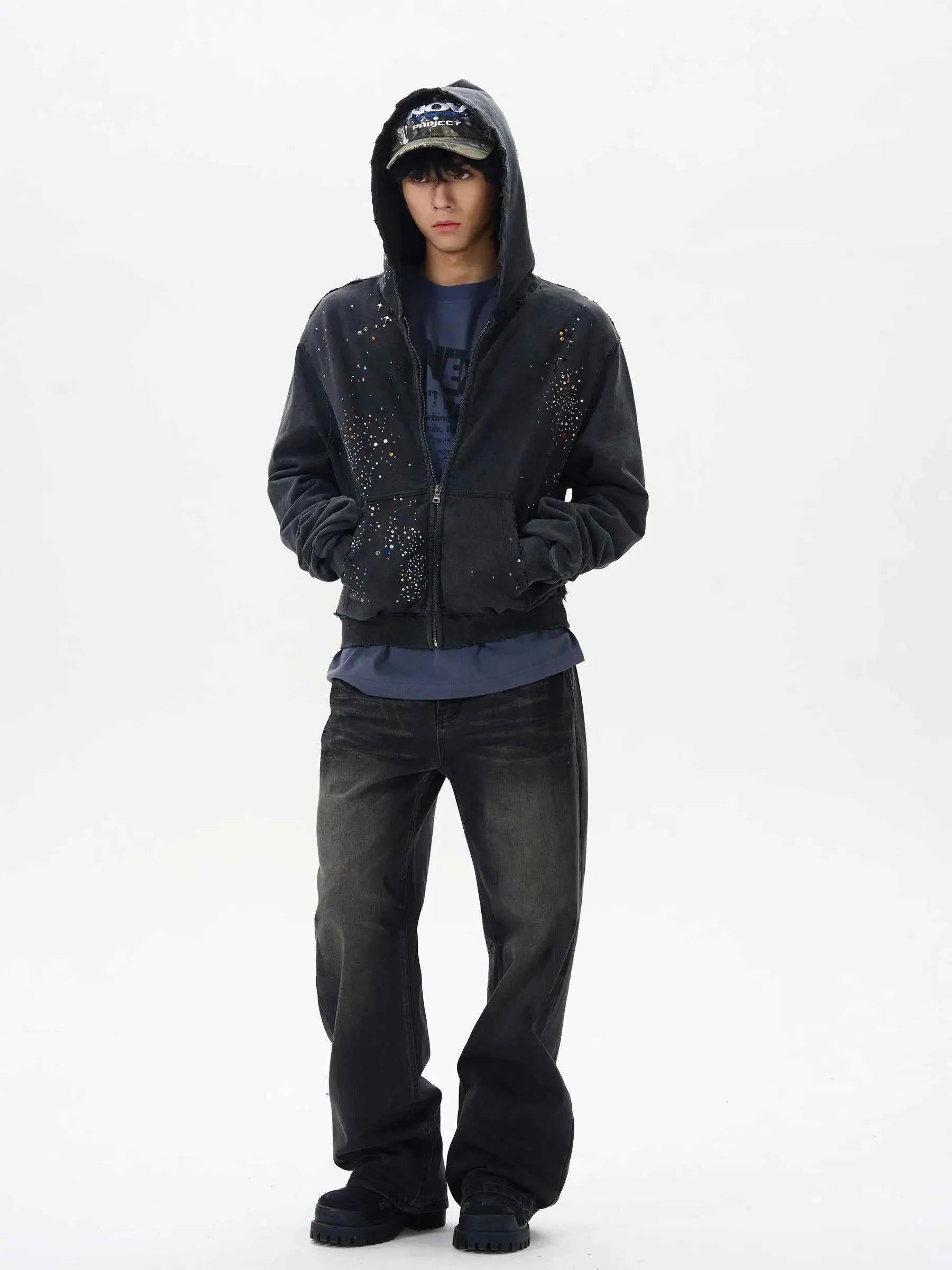 Trendy High-End Diamond Zipper Sweatshirt