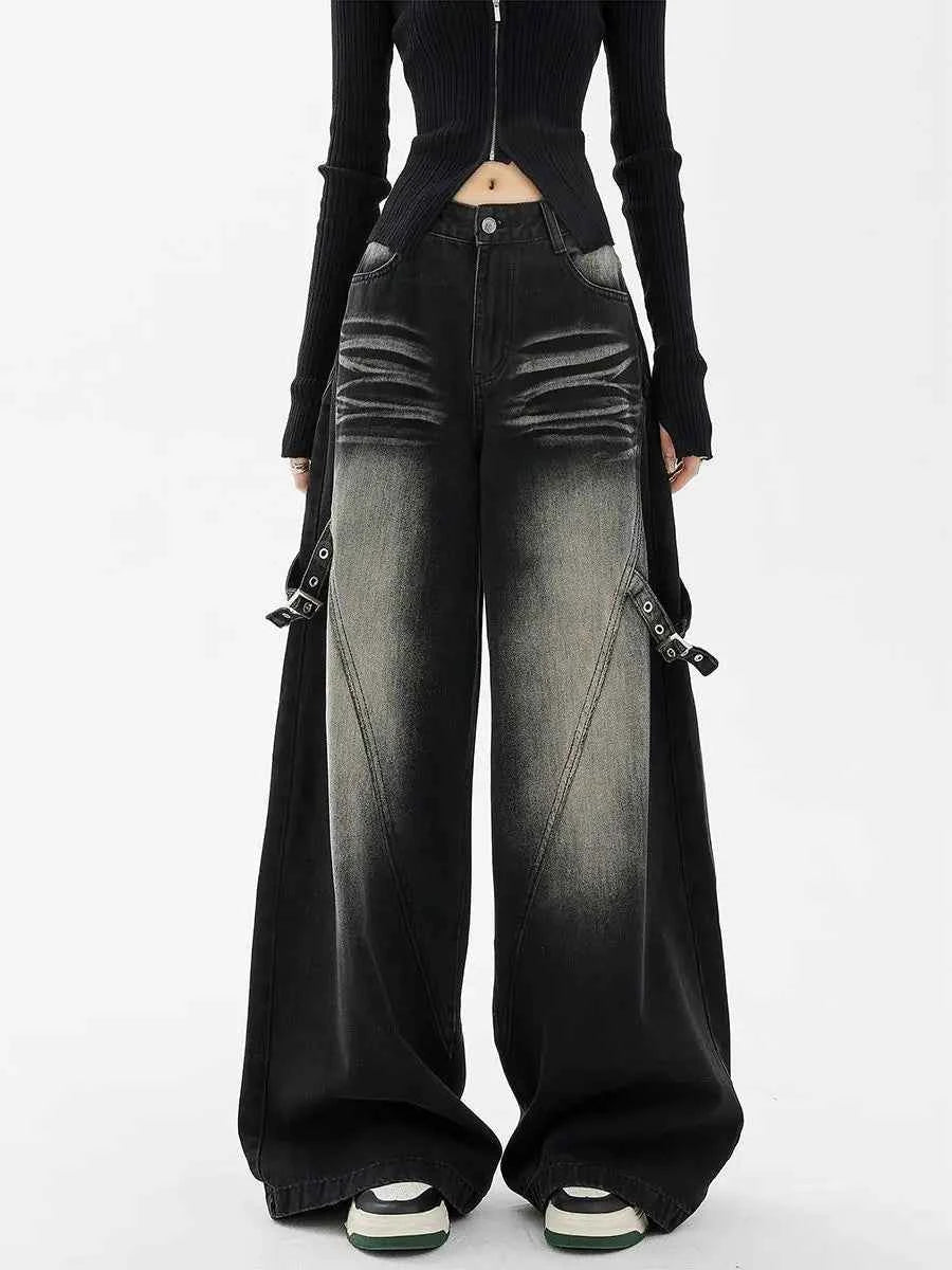Vintage Washed Straight Leg Black Jeans