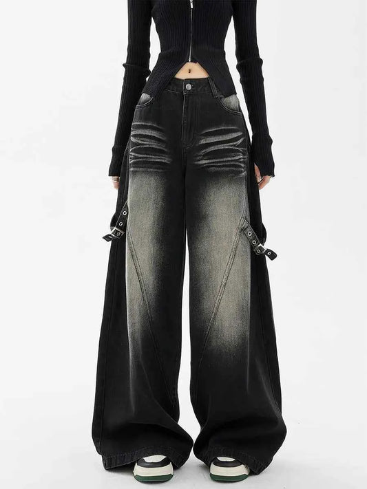 Vintage Washed Straight Leg Black Jeans