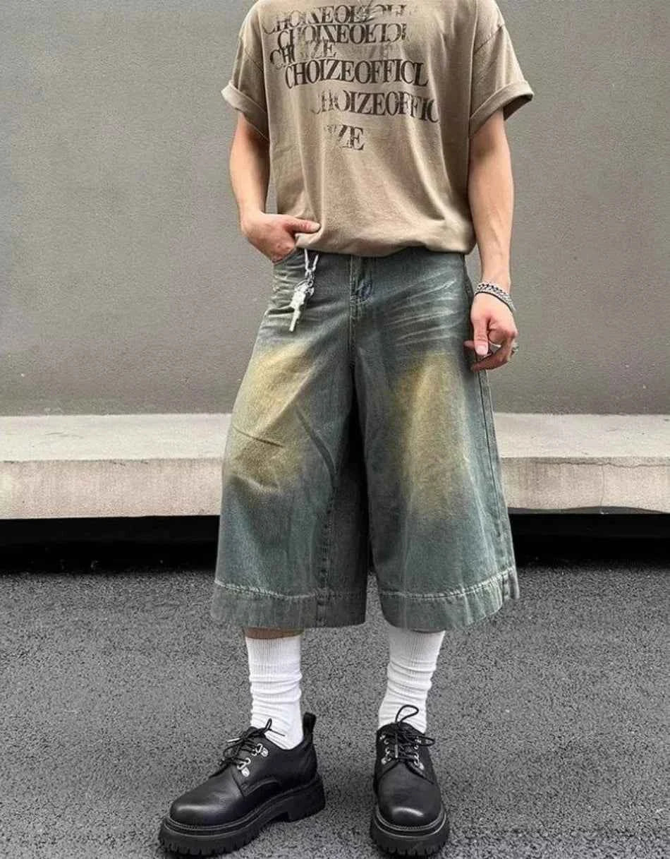American Style Hip Hop Wide Leg Denim Jorts