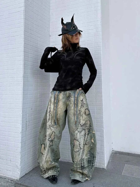 Boyfriend Vintage Embroidered Cool Baggy Jeans