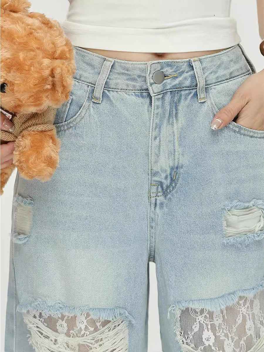Vintage Destroyed Hollow Out Baggy Jeans