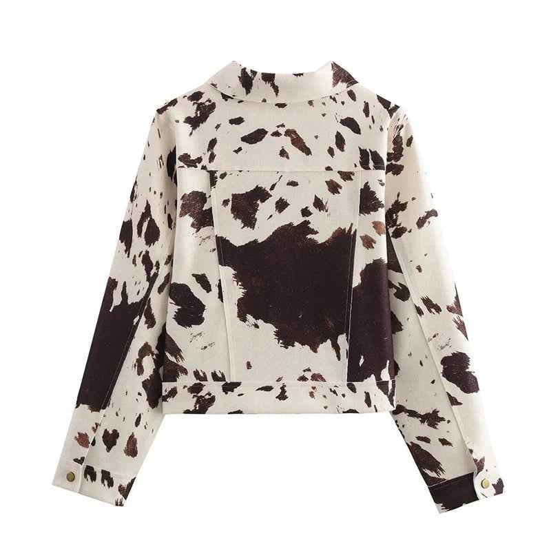 Vintage Printted Cow Long Sleeve Button Jacket