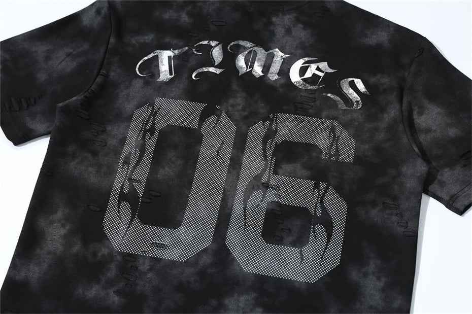 Trendy Oversize Tie Dye Ripped Short Sleeve T-Shirt