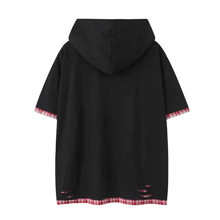 Y2K Butterfly Print Hooded Short Sleeve Ripped T-Shirt