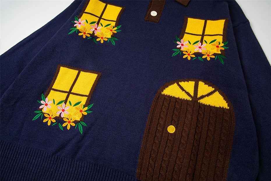 Y2K Cozy Flower Embroidered Casual Knit Sweater