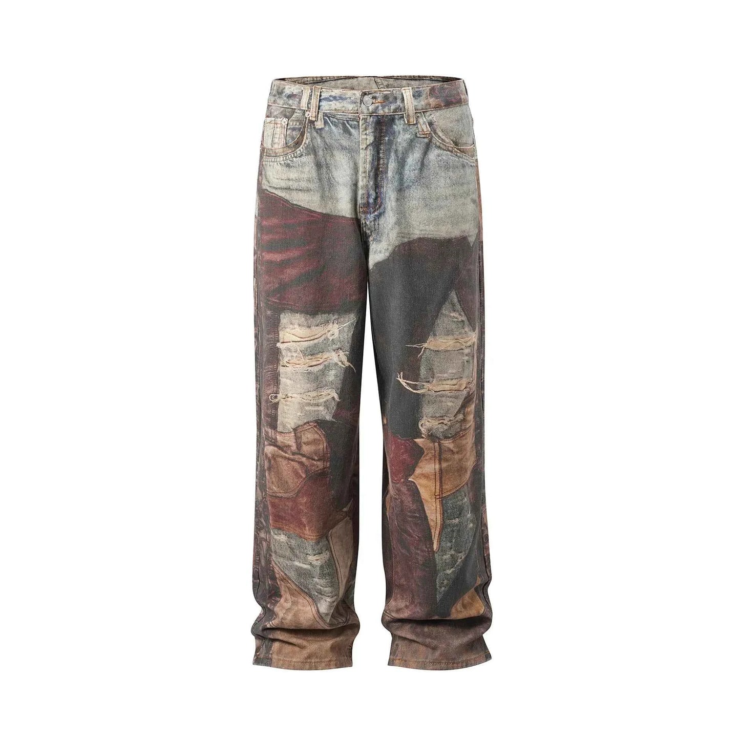 Vintage Distressed 3D Printed Baggy Jeans
