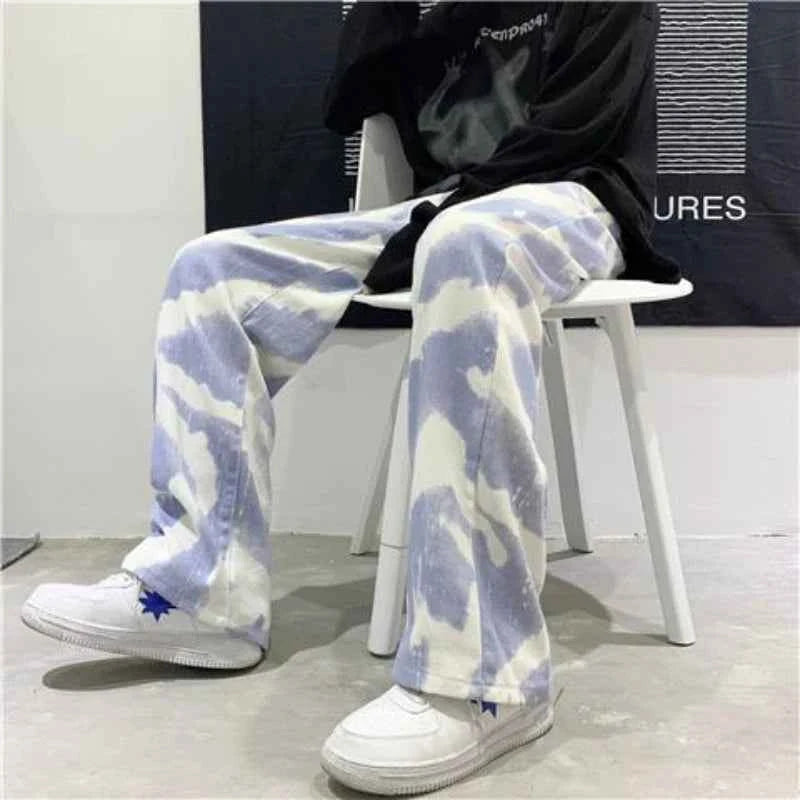 Zebra Printed Wide Leg Denim Jeans