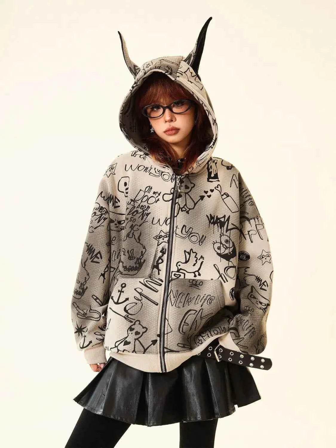 Women American Style Doberman Print Hooded Sweatshirt