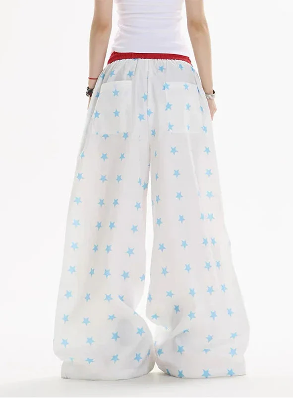Lightweight Sweat Stars Oversized Parachute Jogger - Luxuryurbanwear
