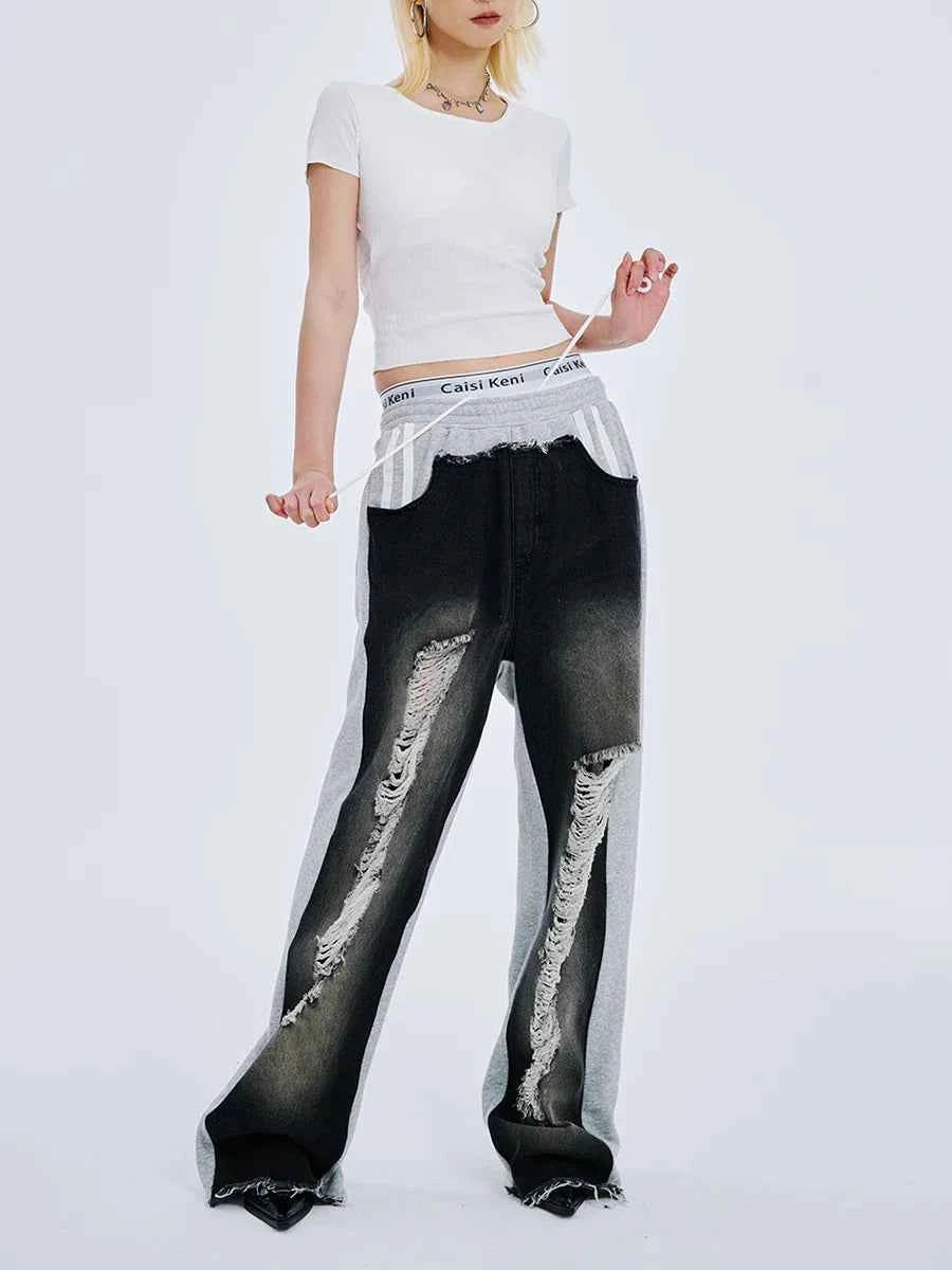 Perfect Fit Hollow Out Lace Up Wide Leg Jeans