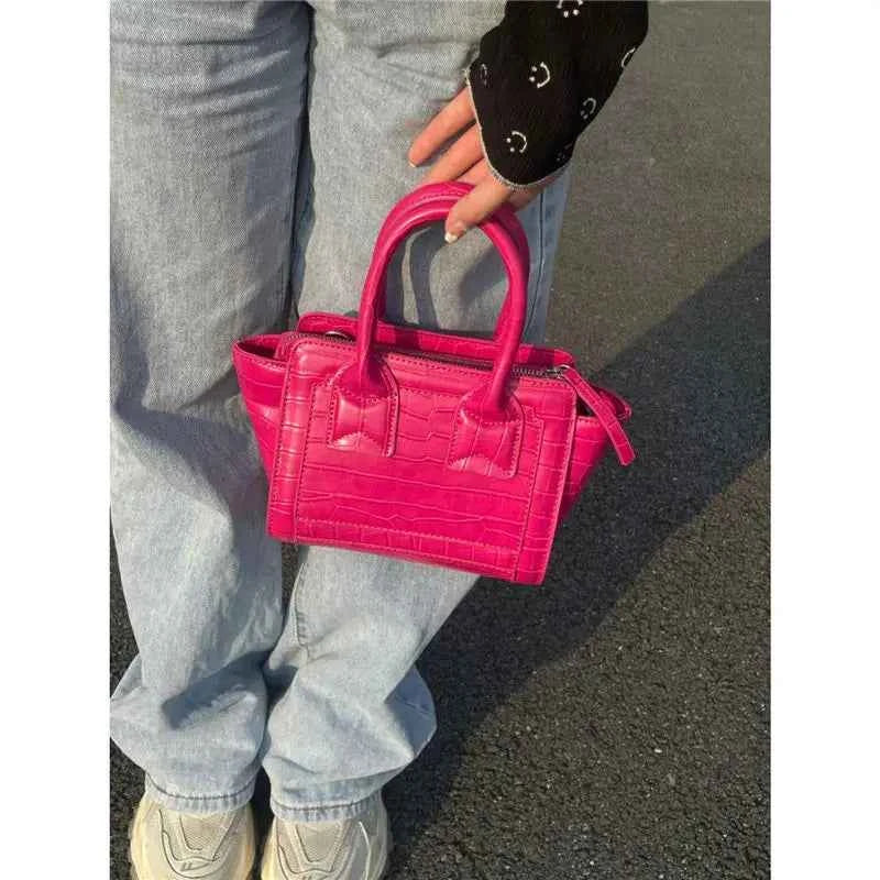 Vintage Pink Crocodile Pattern Bucket Bag