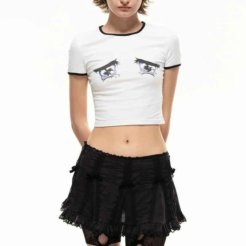 Watery Eyes Print Cartoon Crop T-Shirt