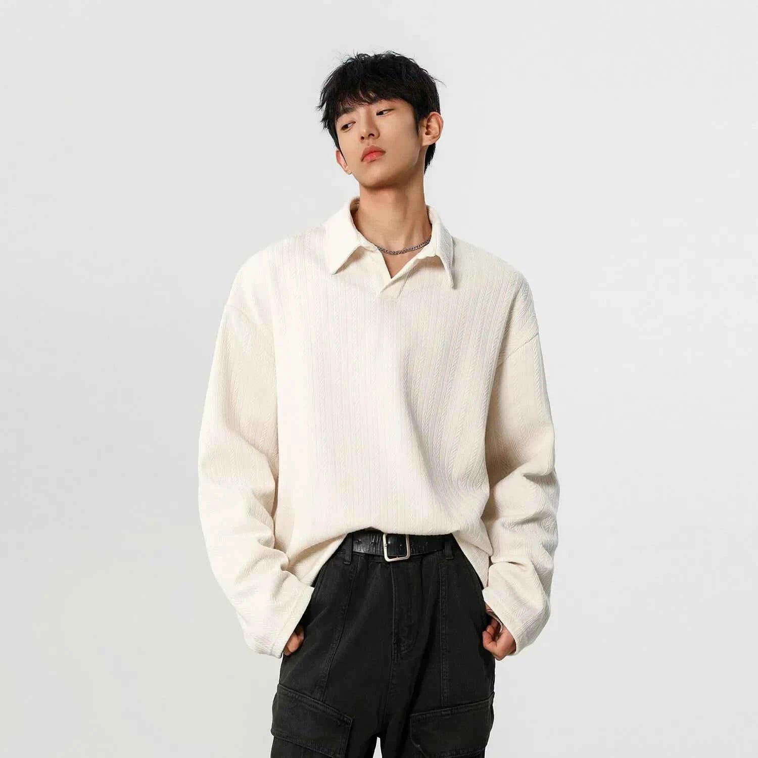 Classic Youth Casual Loose Fit V-Neck Polo T-Shirt