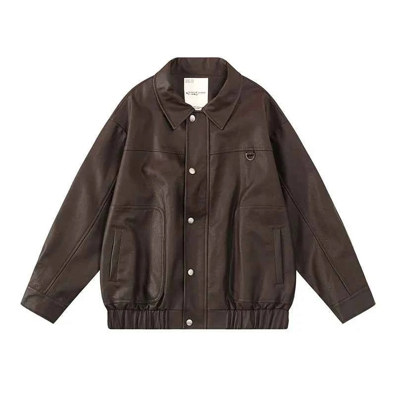 Brown Loose Casual Leather Jacket
