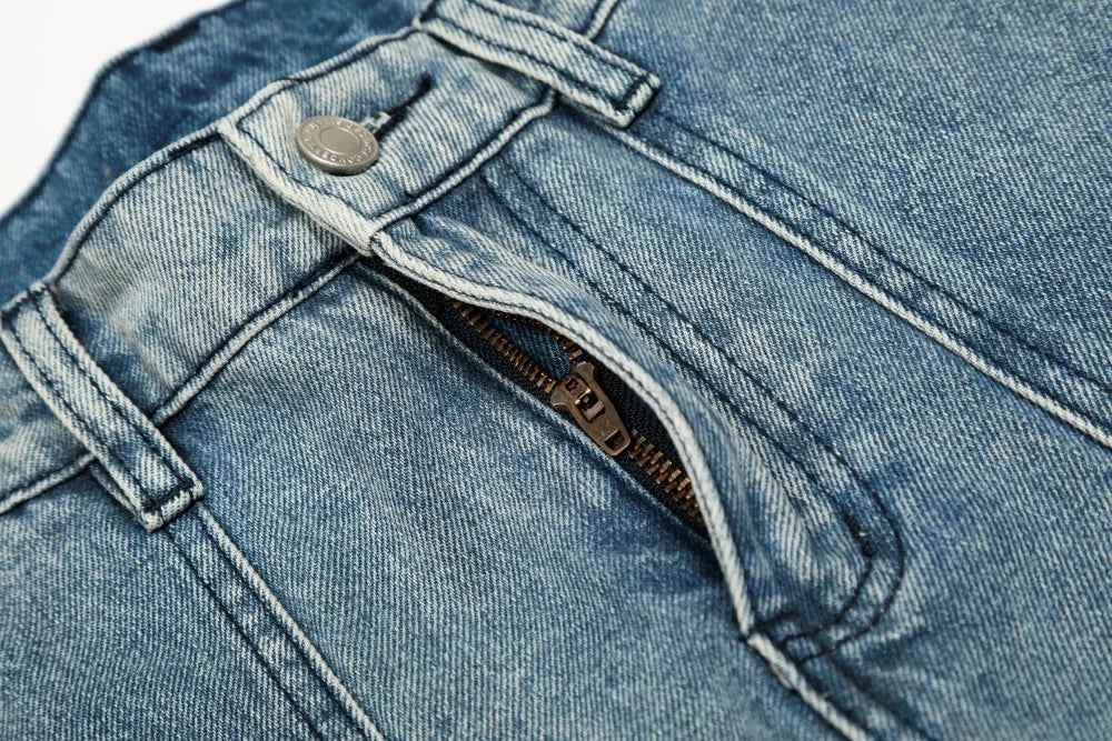 Streetwear Distressed Multi Pocket Wide Leg Denim Jeans