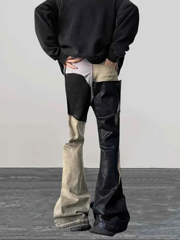 Distressed Detail Patchwork Baggy Flare Jeans