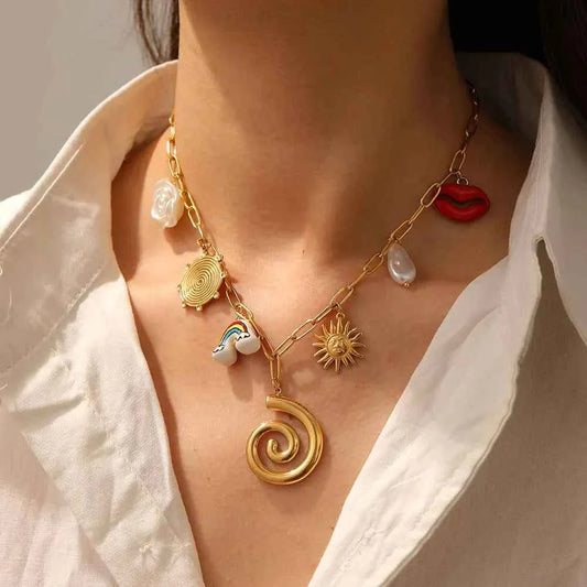 Golden Circle Sun Pearl Pendant Necklace