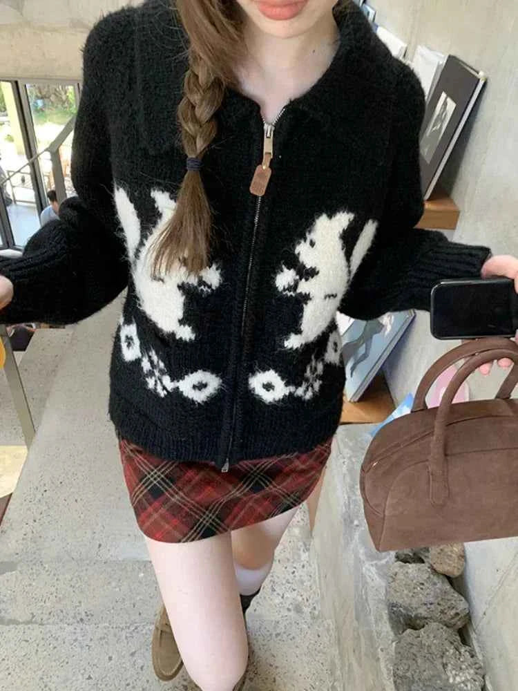 Cute Oversized Squirrel Graphic Cardigan